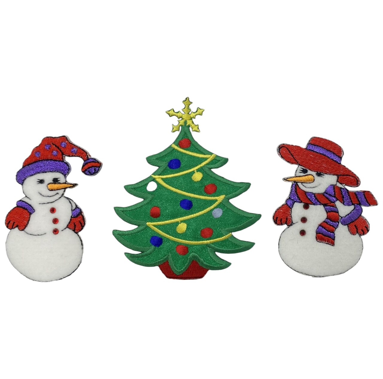 Christmas Snowman & Tree Iron-On Patch Set – Holiday Winter Appliqué Trio (3 Pieces)